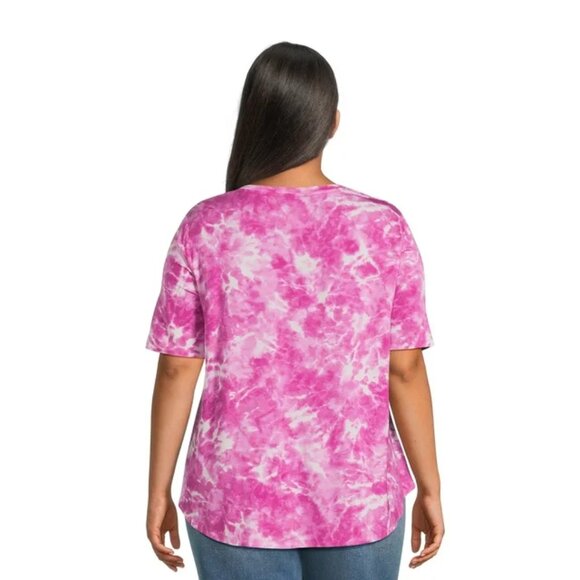 TERRA & SKY WOMEN'S SZ XL (16 / 18) V - NECK TEE ORCHID TIE DYE T-SHIRT TOP NWT - Picture 3 of 7